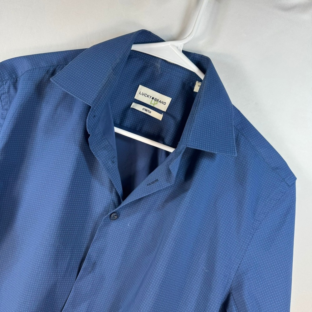 Lucky Brand Mens Blue Geometric Micro Print Stretch Button Down Shirt Small S
